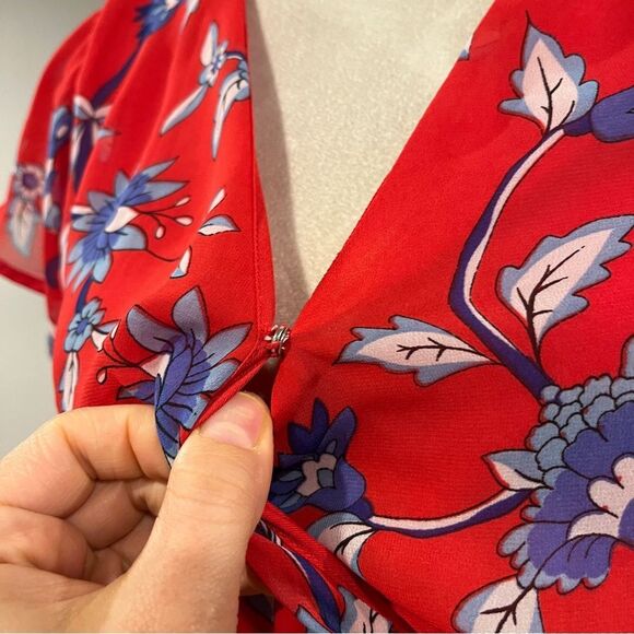 Japan short sleeve Floral Red fake Wrap Dress size extra small - Picture 3 of 13